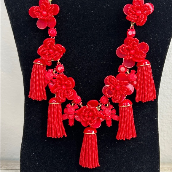 J.Crew Vibrant Red Floral Necklace - Picture 3 of 5